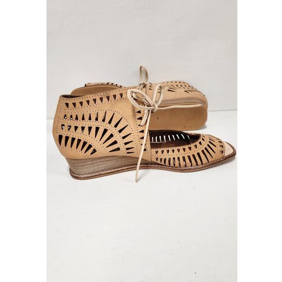 Jeffrey Campbell Rodillo Nude Low Heel Wedge Leather Sandals, Size 6-6.5 Boho - Picture 3 of 11